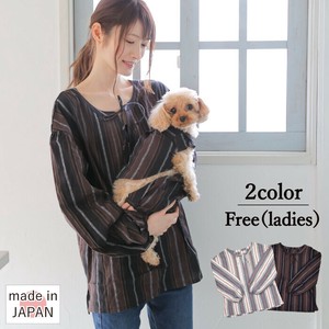 Button Shirt/Blouse Ladies fashion Blouse Stripe Made in Japan