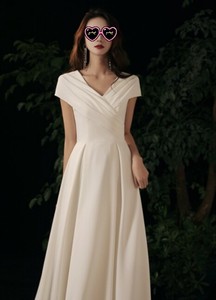 Formal Dress V-Neck One-piece Dress Ladies' Short-Sleeve