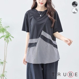 T-shirt Design Pullover Hem switching Stripe L 【2024NEW】