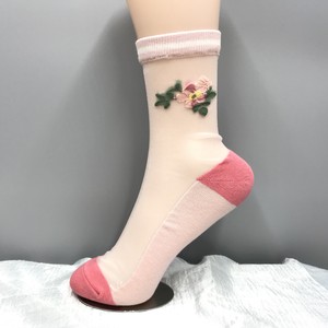 Crew Socks Pink Socks Flowers Ladies'