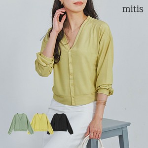 罩衫 V领 mitis 长袖 开衫 竖纹 短款