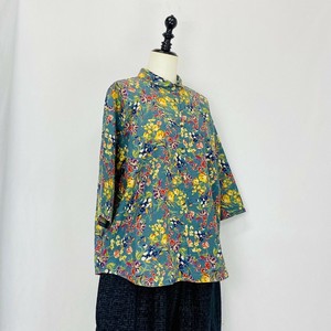 Button Shirt/Blouse Floral Pattern Cotton Linen 3 Colors