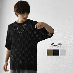 Sweater/Knitwear Crew Neck Knitted Openwork Short-Sleeve Cool Touch Sheer