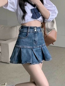 ボックスプリーツデニムミニスカート