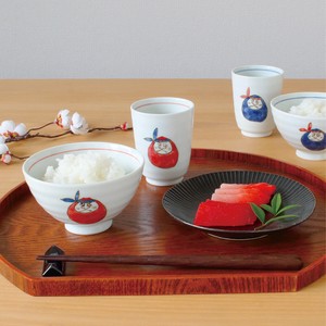 【藍花】鉢巻だるま 赤 青 飯碗 湯呑 茶碗 日本製