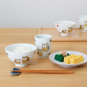 【藍花】水玉ふくろう 赤 青 飯碗 湯呑 茶碗 日本製