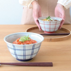 【藍花】格子 赤 青 多用丼 日本製