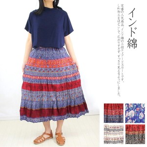 Skirt Indian Cotton Spring/Summer Printed Tiered Skirt Border