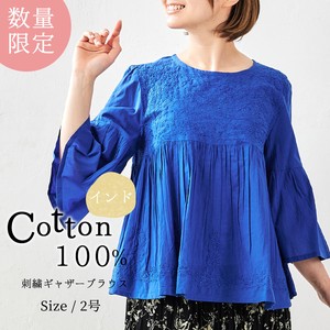 Button Shirt/Blouse Indian Cotton Gathered Blouse Tops Ladies'