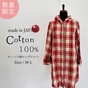 Button Shirt/Blouse Shirtwaist Plaid Tops Ladies' Made in Japan