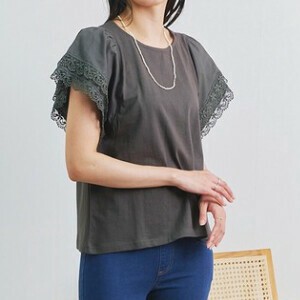 T-shirt Lace Sleeve Crew Neck T-Shirt Short Sleeve Cotton [2024 NEW]