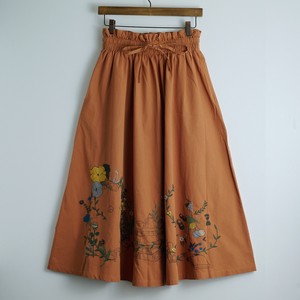 ハッピープライス！【本刺繍スカート】植物 花 本 刺繍 北欧 大人の 夏スカート
