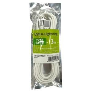 【特LMTq20240619】USBケーブル A to Lightning 充電・データ転送用 5V3A ホワイト 3m LT-C3-W3