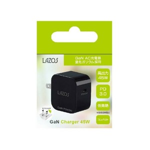 【特LMTq20240619】AC充電器 1口45W TypeC×1 PD対応 窒化ガリウム ブラック L-AC-G45B
