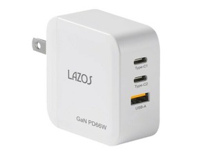 【特LMTq20240619】AC充電器 3口66W USB-A×1 C×2 PD対応 窒化ガリウム ホワイト L-AC3-G66W