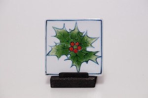 波佐見焼 柊 ヒイラギ 花 陶板 日本製 磁器 皿立付 冬 クリスマス