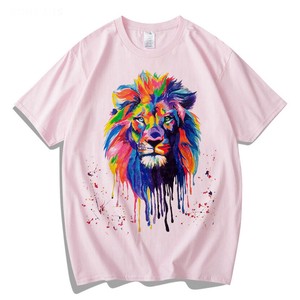 ※シミあり【OUTLET50%OFF】【メンズ】 EC0301o-pink-2XL Tシャツ ライオンモチーフ コットン カラフル