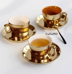 【2024新作】INSスタイル 陶磁器カップ コーヒーカップ皿 セット 金メッキ色 マグカップ 家庭用カップ