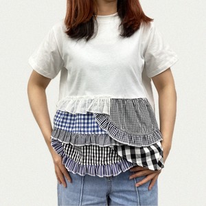 T-shirt Ruffle Stripe Plaid Switching Checkered Cut-and-sew 2024 Spring/Summer