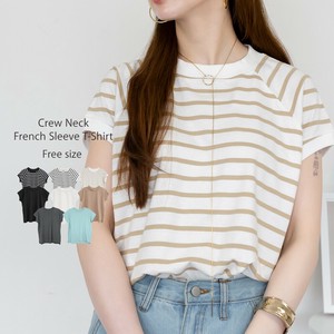クルーネックフレンチスリーブTシャツ　レディース/トップス/無地/ボーダー/カットソー/新色追加