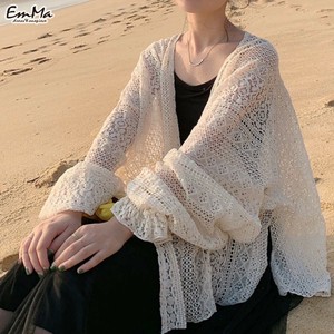 飾り編みカーディガン 袖リボン メッシュカーディガン カジュアル 上品 春 夏  EH1337