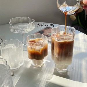 ≪予約商品≫INSスタイル コーヒーカップ ハイフット カクテルグラス 花カップ ストライプ グラス レトロ