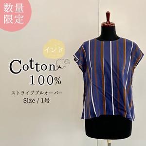 Button Shirt/Blouse Indian Cotton Stripe Tops Ladies'
