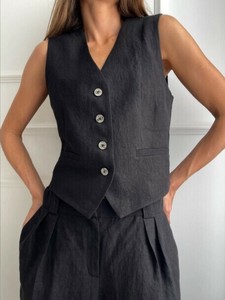 Pantsuit Ladies fashion Plain Color Cotton Linen Casual Set of 2