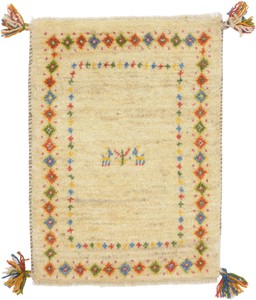 ペルシャンギャッベ 玄関マット 約40×60cm イラン シラーズ産 ウール 手織 ベージュ系