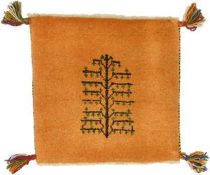 ペルシャンギャッベ 約40×40cm イラン シラーズ産 ウール 手織 座布団サイズ イエロー系2