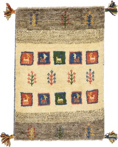 ペルシャンギャッベ 約50×80cm 玄関マット イラン シラーズ産 ウール 手織 ベージュ系2