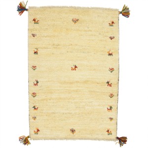 ペルシャンギャッベ 約60×90cm 玄関マット ベージュ イラン シラーズ産 ウール 手織