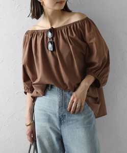 Button Shirt/Blouse Off-The-Shoulder Puff Sleeve
