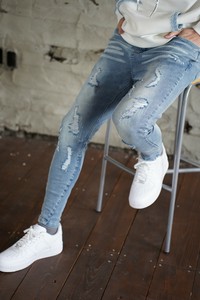 【ユニセックス】【LUXE/R】ブラスト加工ジョグデニムパンツ（RMS）
