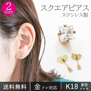 Pierced Earrings Silver Post Stainless Steel Rhinestone Square 2mm