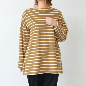 バスク　ボーダーワイドチュニック　長袖　Tシャツ　綿100％
