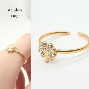 ステンレス リング【09】クローバー ゴールド 【1個】内径約17mm 指輪 アレルギー対応 アクセサリー