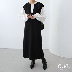 ウール調 キーネック ワンピース