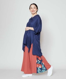【カヤ】花版画八掛ワイドパンツ