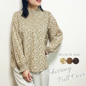 【M/L/LL/3L】【大きいサイズ有り】花柄Vシャーリングチュニック