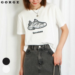 スニーカー短丈刺しゅうTシャツ ショート丈トップス