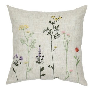 クッションカバー「ボタニカル刺繍」　麻素材　花柄