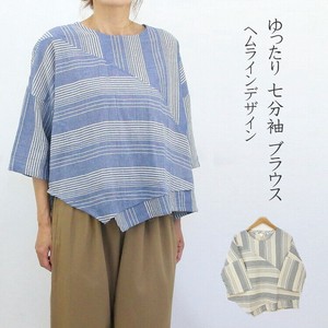 衬衫 Design 棉 落肩 竖纹 7分袖 衬衫