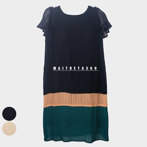 シフォン プリーツ 配色　ワンピース