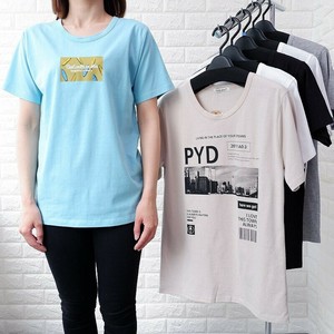 特価 シルケット綿100% 丸首プリントTシャツ 2柄 半袖 Tシャツ 転写 ロゴ レディース