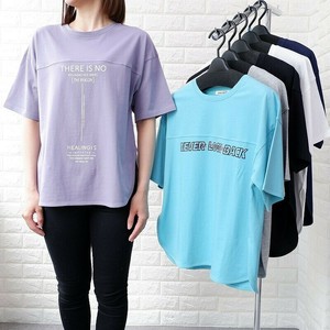 特価 シルケット綿100% サイドスリット 前切替Tシャツ 2柄 半袖 Tシャツ ロゴ 英字 レディース