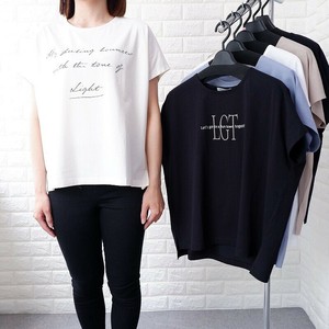 特価 シルケット綿100% サイドスリット ドルマンTシャツ 2柄 半袖 Tシャツ ドルマン ロゴ レディース