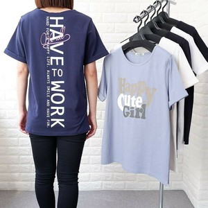 特価 シルケット綿100% サイドスリット 袖ターンバックTシャツ 2柄 半袖 Tシャツ ロゴ レディース