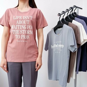 特価 シルケット綿100% 丸首プリントTシャツ 2柄 半袖 Tシャツ 英字 ロゴ レディース