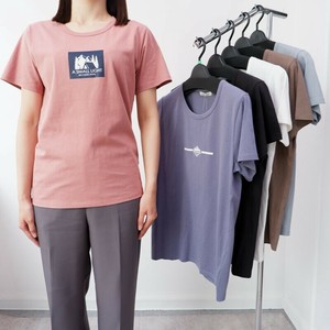 特価 シルケット綿100% 丸首プリントTシャツ 2柄 アウトドアロゴ 半袖 Tシャツ ロゴ レディース